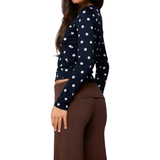 Caitlin | Polka Dot Slim Fit Long Sleeve Top