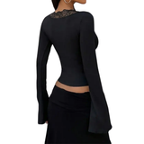 Vanessa | Contrast Lace Button-Front Tee Blouse