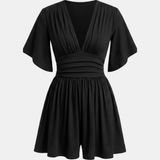 Women's Ruched High Waist Wide Leg V | Neck Summer Romper