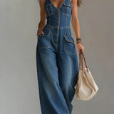 Audrey - Casual Denim Wide Jumpsuit