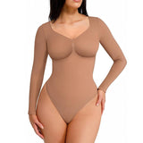 Joanna | Seamless Shaping Long Sleeve Thong Bodysuit for Comfort