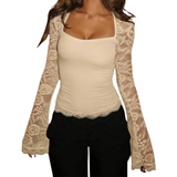 Yasmin | Sheer Lace Floral Ruffle Tee