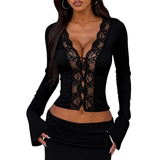 Vanessa | Contrast Lace Button-Front Tee Blouse