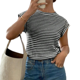 Wendy | Striped Print Casual Crew Neck Tee