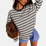 Women's Colour Block Striped Long Sleeve Round Neck Fitted Top