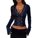 Vanessa | Contrast Lace Button-Front Tee Blouse