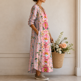 Kunigunde™ | Boho Maxi Dress with Watercolour Blooms in Pink