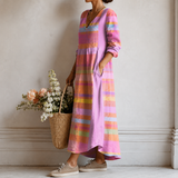 Ingeborg™ | Boho Maxi Dress with Pastel Stripes