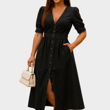 Lauren - Denim Maxi Dress with Buttons