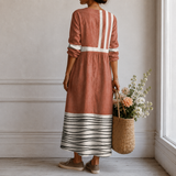Rosa™ | Boho Maxi Dress with Colour Blocking in Terracotta