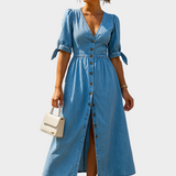 Lauren - Denim Maxi Dress with Buttons