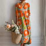 Hanni™ | Boho Maxi Dress with Large Blooms in Orange