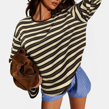 Women's Colour Block Striped Long Sleeve Round Neck Fitted Top