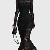 Monica | Elegant Lace Flared Maxi Dress