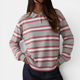 Hayley | Retro Stripe Contrast Polo Tee