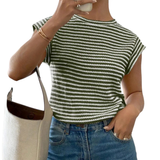 Wendy | Striped Print Casual Crew Neck Tee