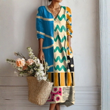 Hanna™ | Boho Maxi Dress with Graphic Print in Blue and Yellow