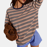 Women's Colour Block Striped Long Sleeve Round Neck Fitted Top