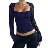 Yasmin | Sheer Lace Floral Ruffle Tee
