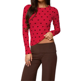Caitlin | Polka Dot Slim Fit Long Sleeve Top
