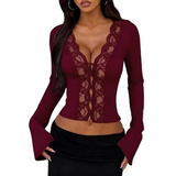 Vanessa | Contrast Lace Button-Front Tee Blouse