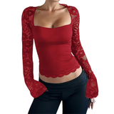 Yasmin | Sheer Lace Floral Ruffle Tee