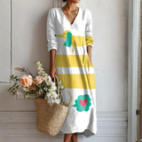 Mechthild™ | Boho Maxi Dress with Stripes and Bird Motif