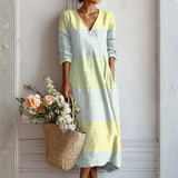 Ursi™ | Boho Maxi Dress in Pastel Yellow with Fine Stripes