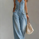 Audrey - Casual Denim Wide Jumpsuit