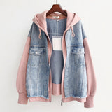 Hayley - Two-Tone Hooded Denim Jacket