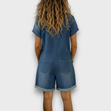 Alice - Vintage Short Jumpsuit in Cotton with Denim Look