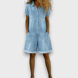 Alice - Vintage Short Jumpsuit in Cotton with Denim Look